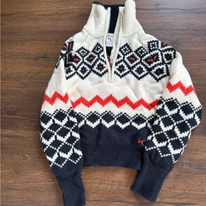 Kari Traa Women's Blue, Cream, and Orange Cowl Neck Sweater